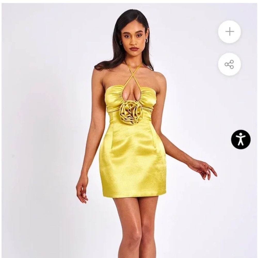 Miss Circle Chartreuse Gold Satin Strappy Halter Dress